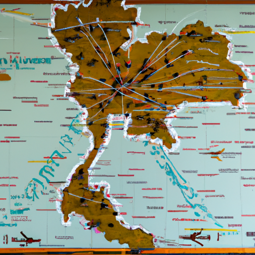 1. לוח תכנון עם מפת תאילנד ומסלולי טיסה שונים