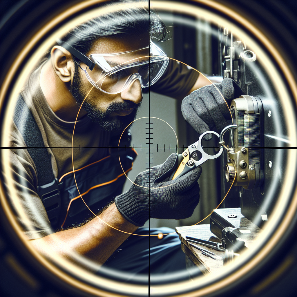 תמונה של מנעולן בעבודה, משתמש בציוד טכנולוגי מתקדם לפתיחת מנעול בשטח.